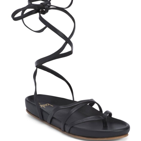 NEW BEEK Leather Canary Ankle Tie Sandals in BLACK for women 864mn - Picture 2 of 9